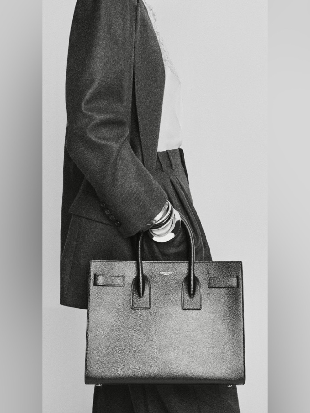 YSL Sac de Jour  Black pebble grain tote bag